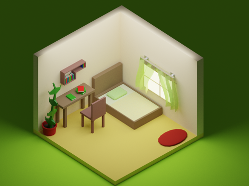 Isometric Low Poly Bedroom preview image